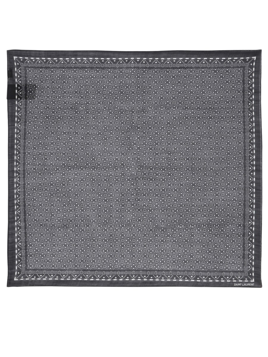 SAINT LAURENT    WOOL TWILL BANDANA WITH RHOMBUS AND HEARTS