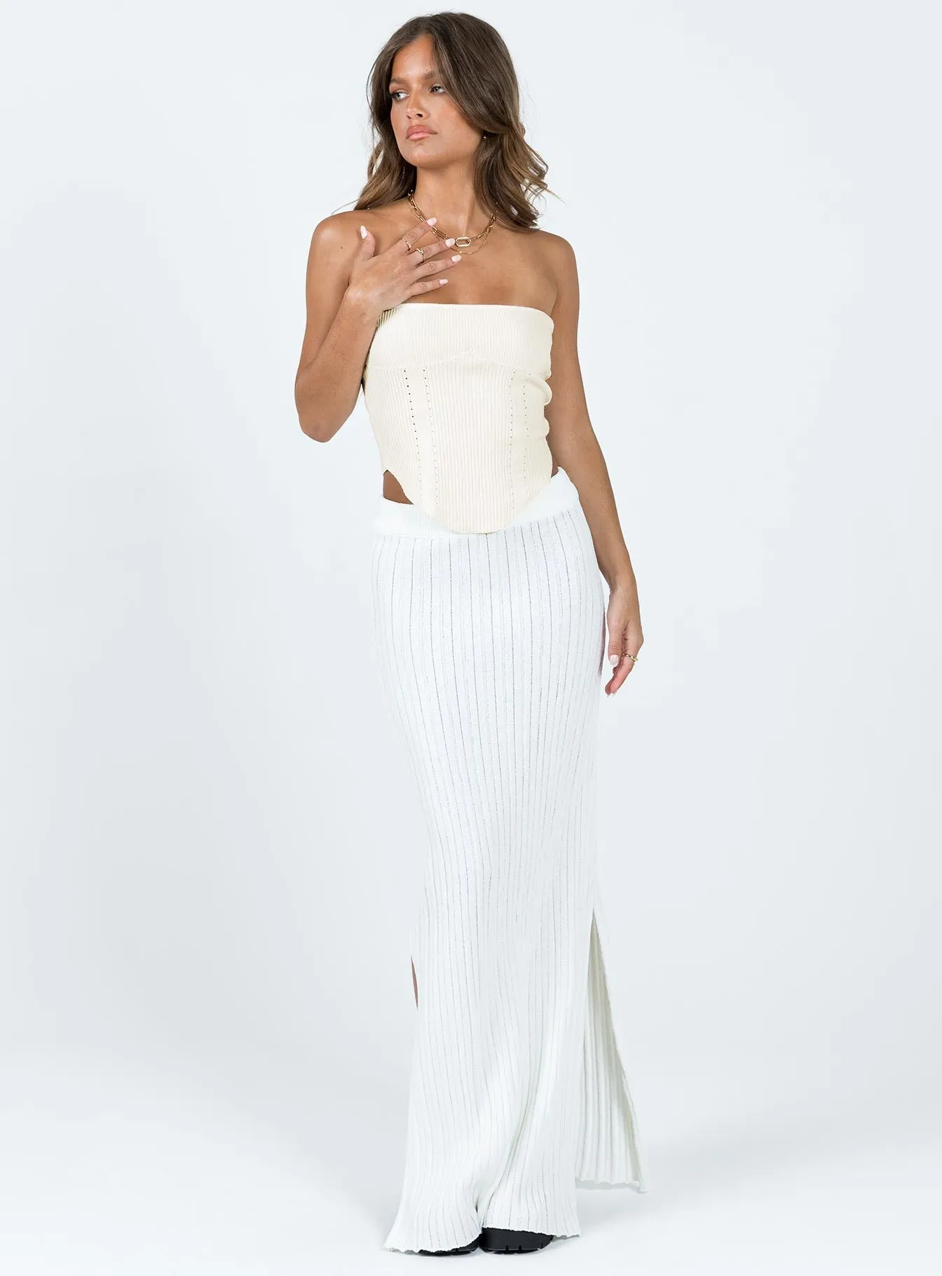 Santorini Knit Maxi Skirt White