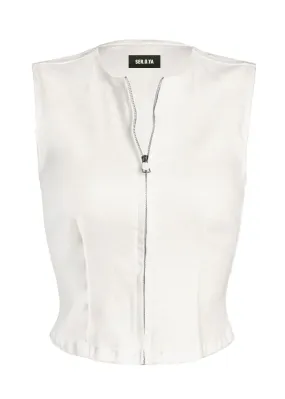 Seroya Ally Stretch Denim Vest | White