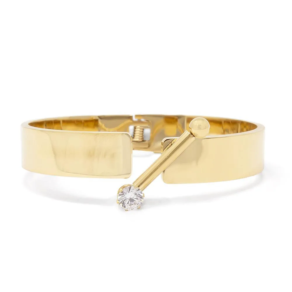 Stainless Steel Hinged Bracelet with Crystal Bar Gold Plated