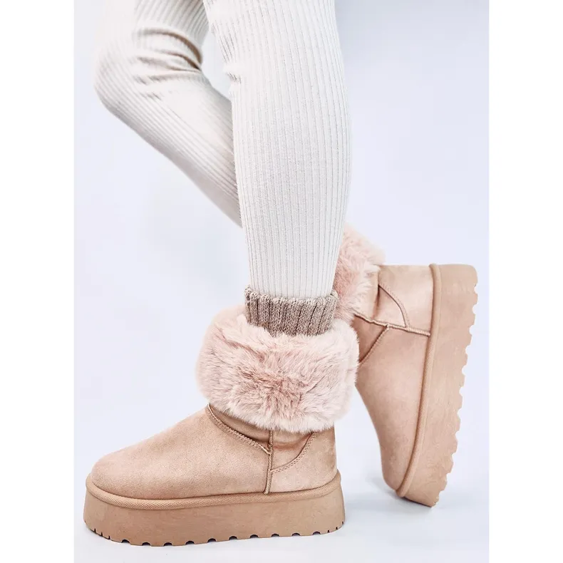 Tayna Beige platform snow boots with fur