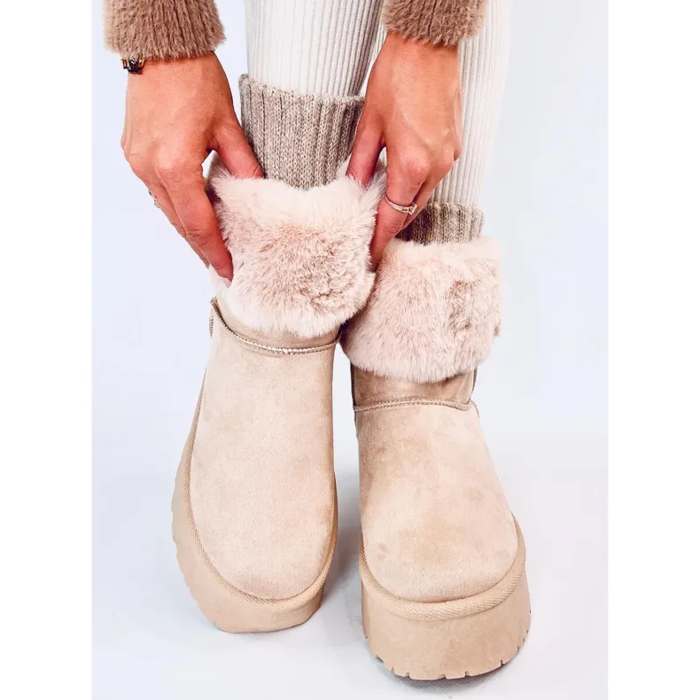 Tayna Beige platform snow boots with fur