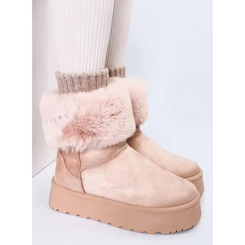 Tayna Beige platform snow boots with fur