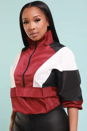 Throwback Half Zip Colorblock Windbreaker - Burgundy