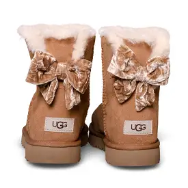 UGG Mini Bailey Bow Crushed Velvet Chestnut Boots - Women's