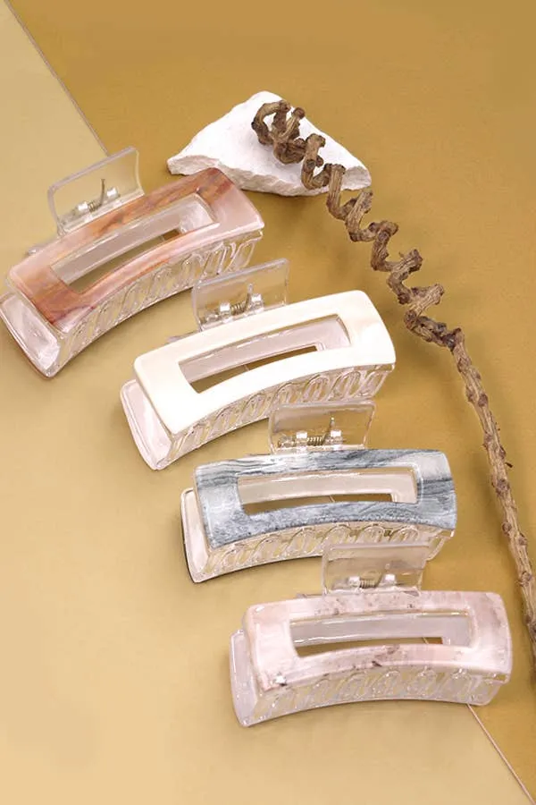 Wall To Wall Accessories - RECTANGLE MARBLE HAIR CLAW HAIR CLIP | 40H651: Almond