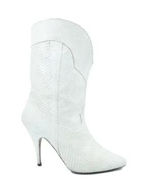 White Snakeskin Heeled Leather Boots, 7