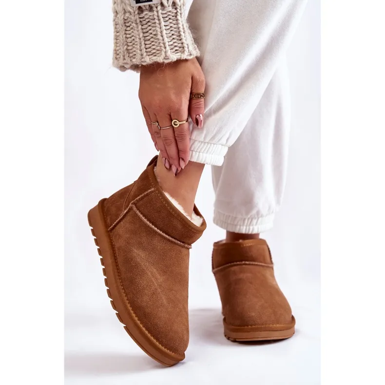 Women's Suede Low Snow Boots Camel Shelie brown