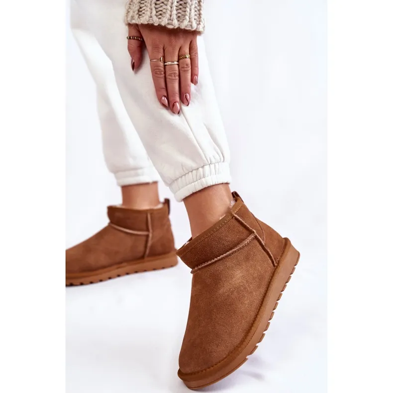 Women's Suede Low Snow Boots Camel Shelie brown