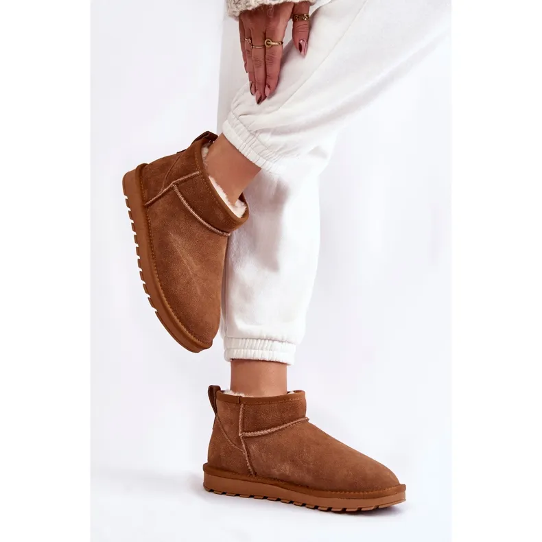 Women's Suede Low Snow Boots Camel Shelie brown