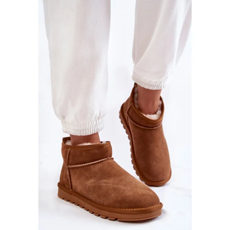 Women's Suede Low Snow Boots Camel Shelie brown