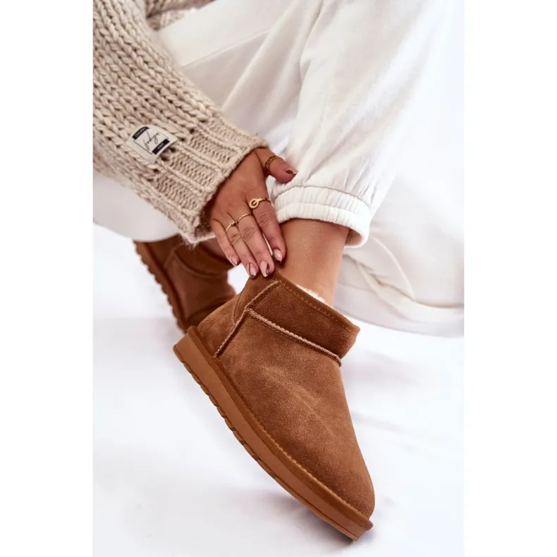 Women's Suede Low Snow Boots Camel Shelie brown