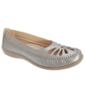 Womens/ladies punched summer casual shoes pewter Boulevard