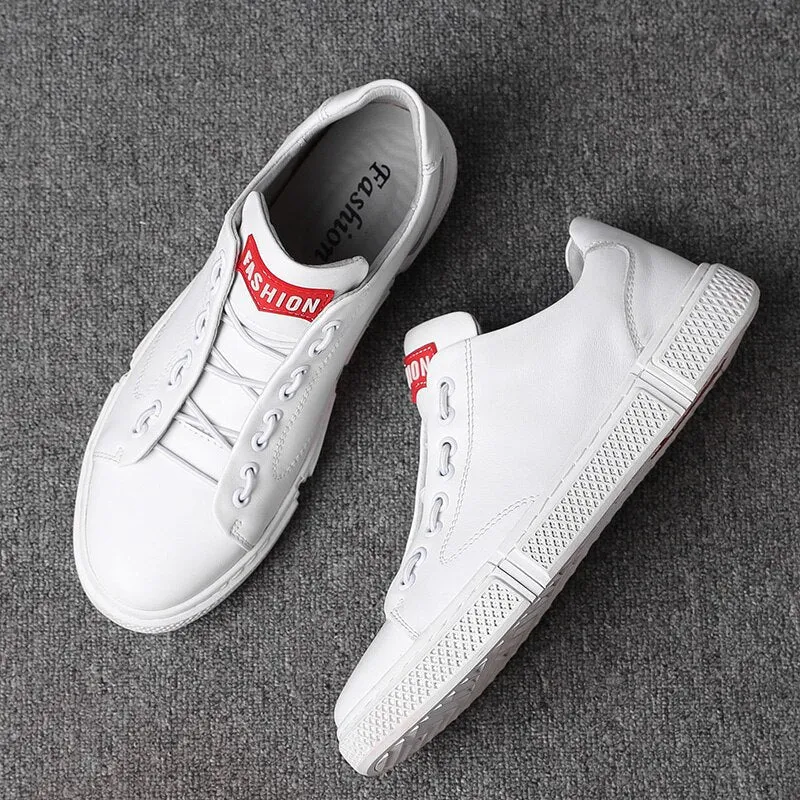 Xituodai  Men shoes New Men's lace up leather white shoes men's fashion wear-resistant shoes Wild Non-slip breathable Board Shoe