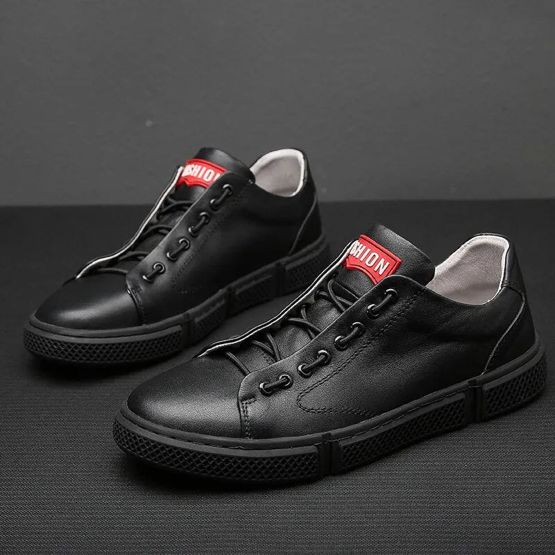 Xituodai  Men shoes New Men's lace up leather white shoes men's fashion wear-resistant shoes Wild Non-slip breathable Board Shoe