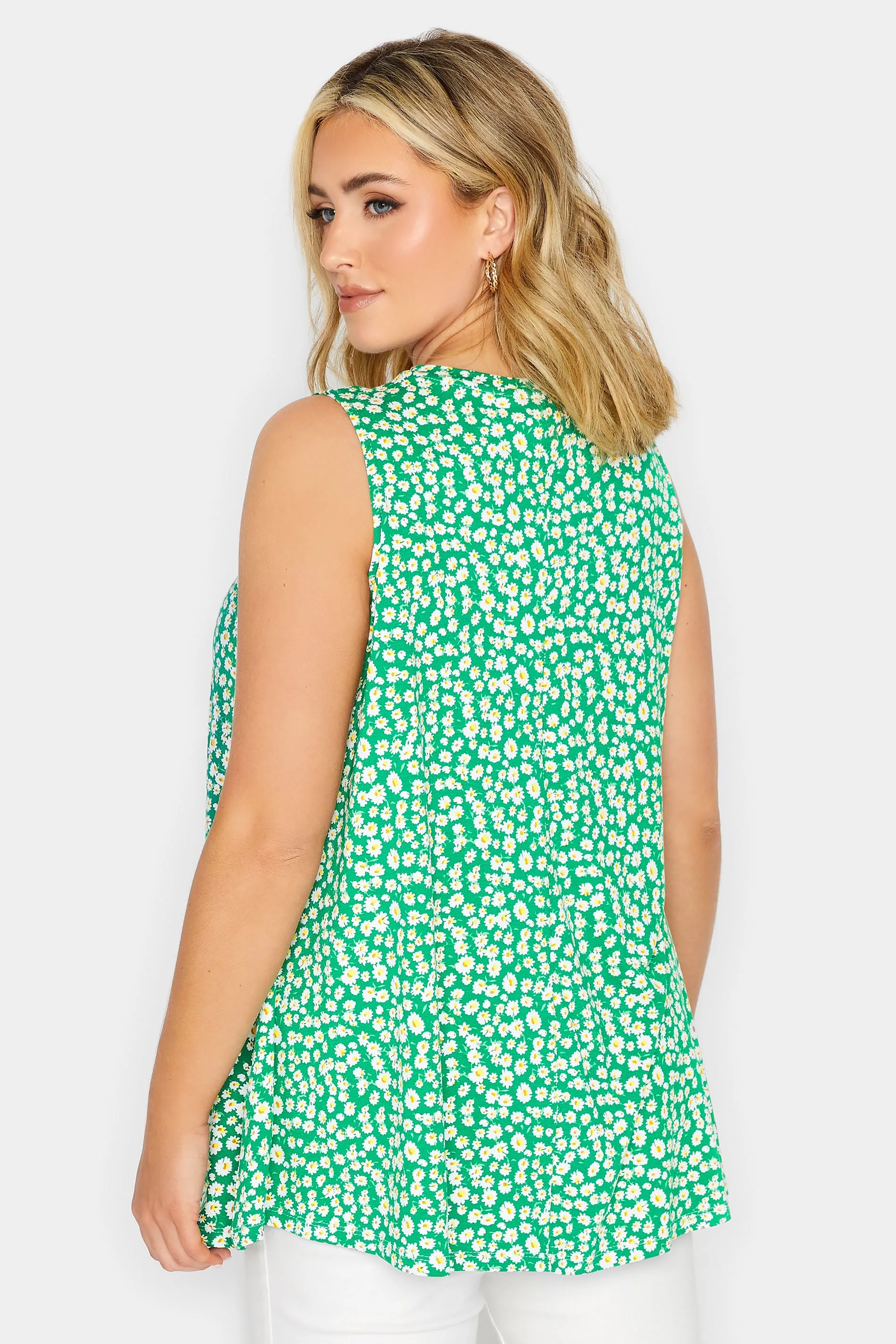 YOURS Curve Green Daisy Print Pleat Front Vest Top