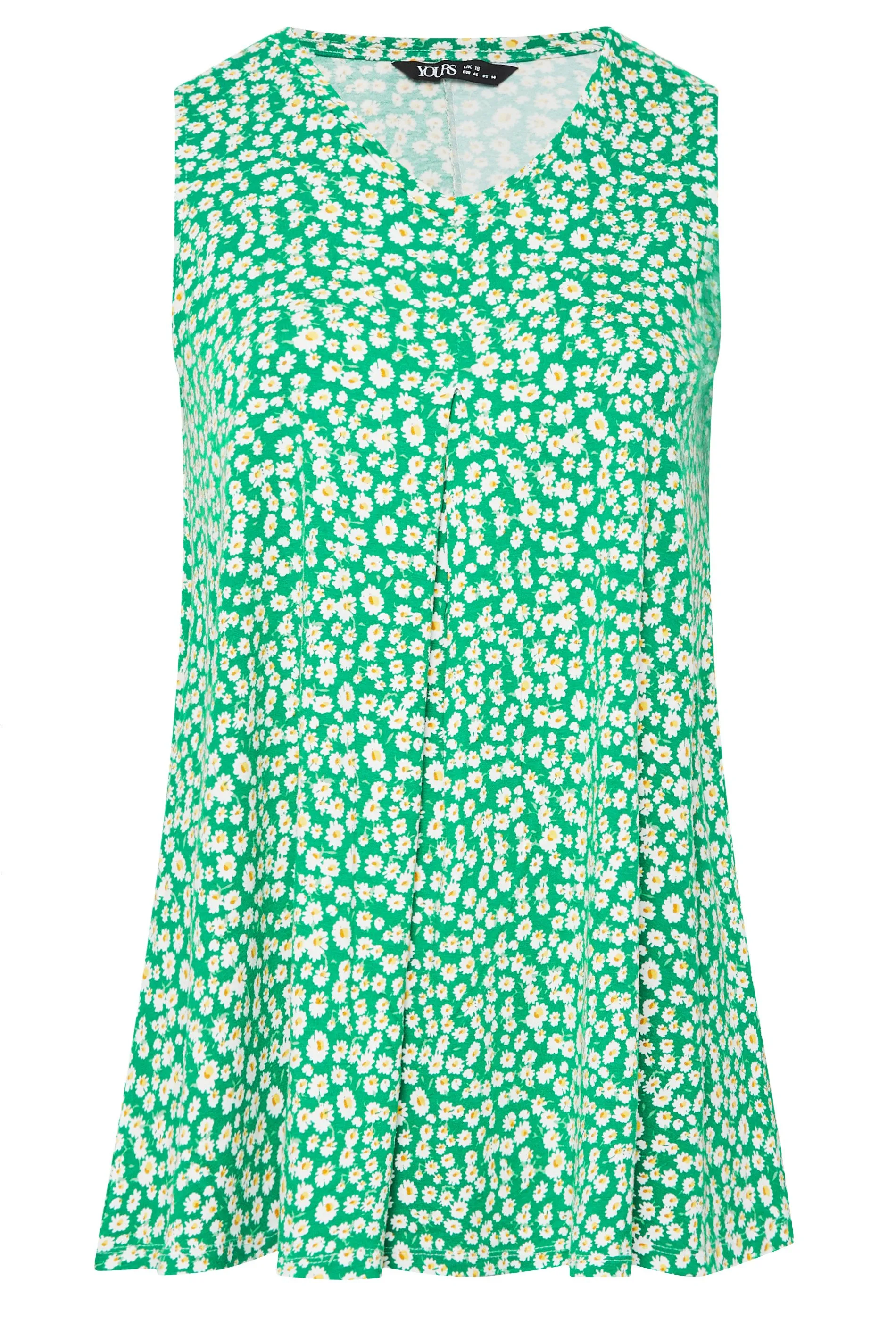 YOURS Curve Green Daisy Print Pleat Front Vest Top