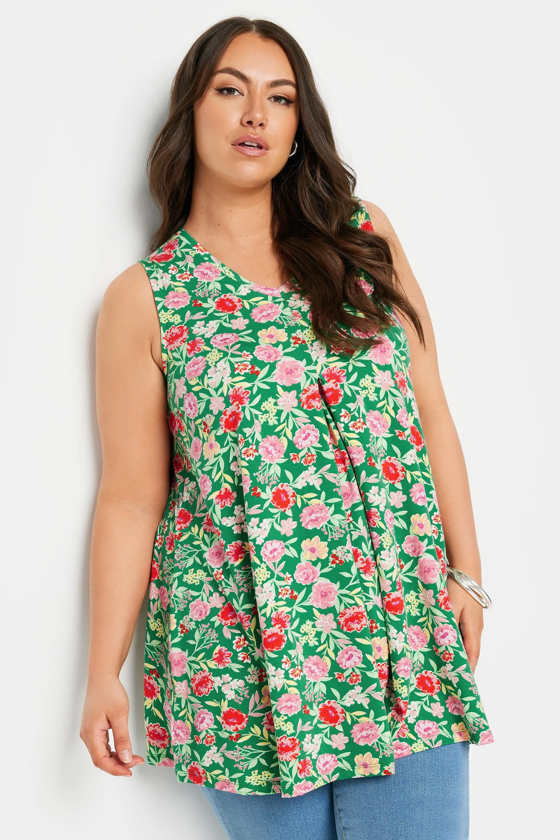 YOURS Curve Green Floral Print Swing Vest Top