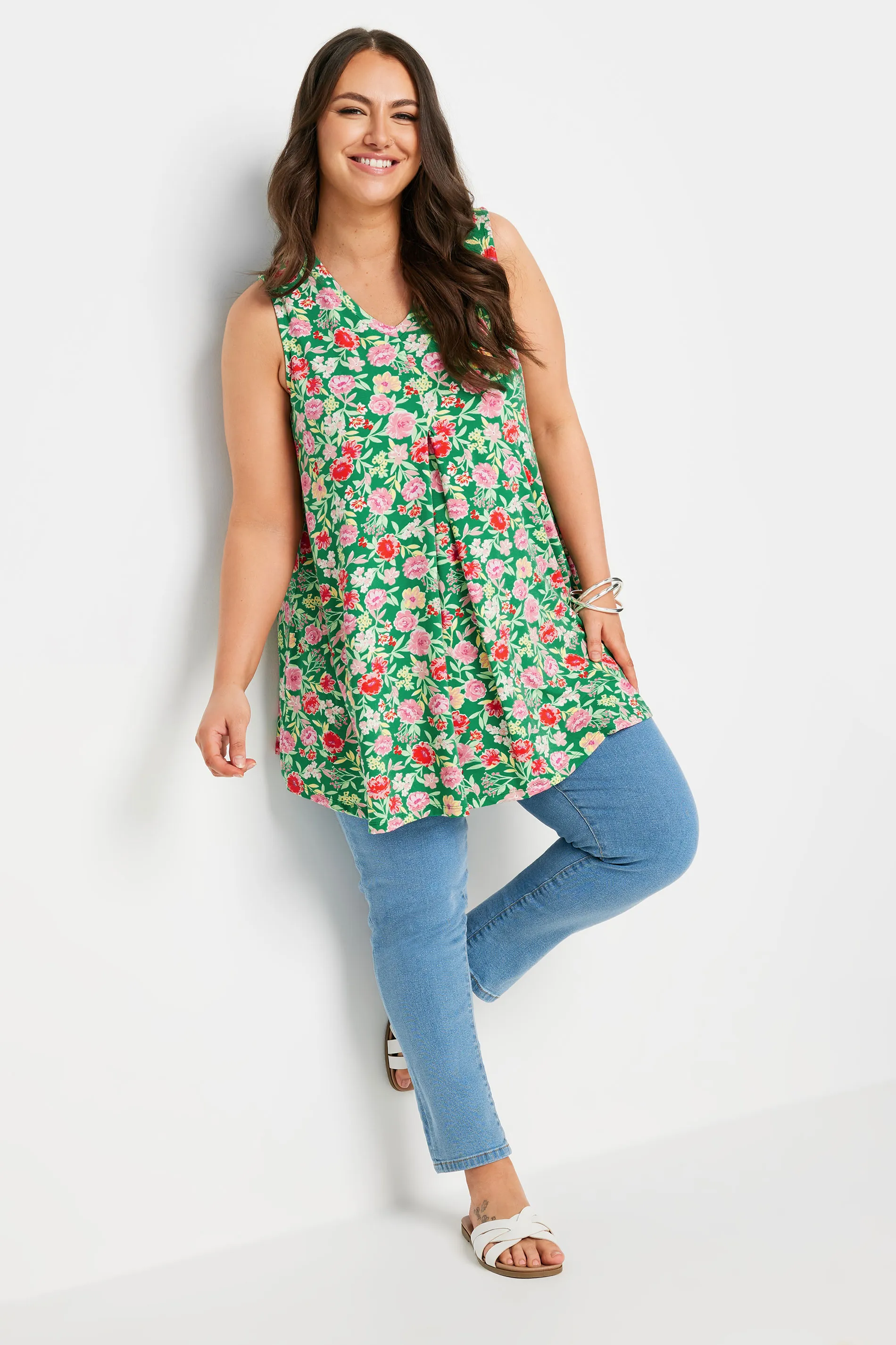 YOURS Curve Green Floral Print Swing Vest Top