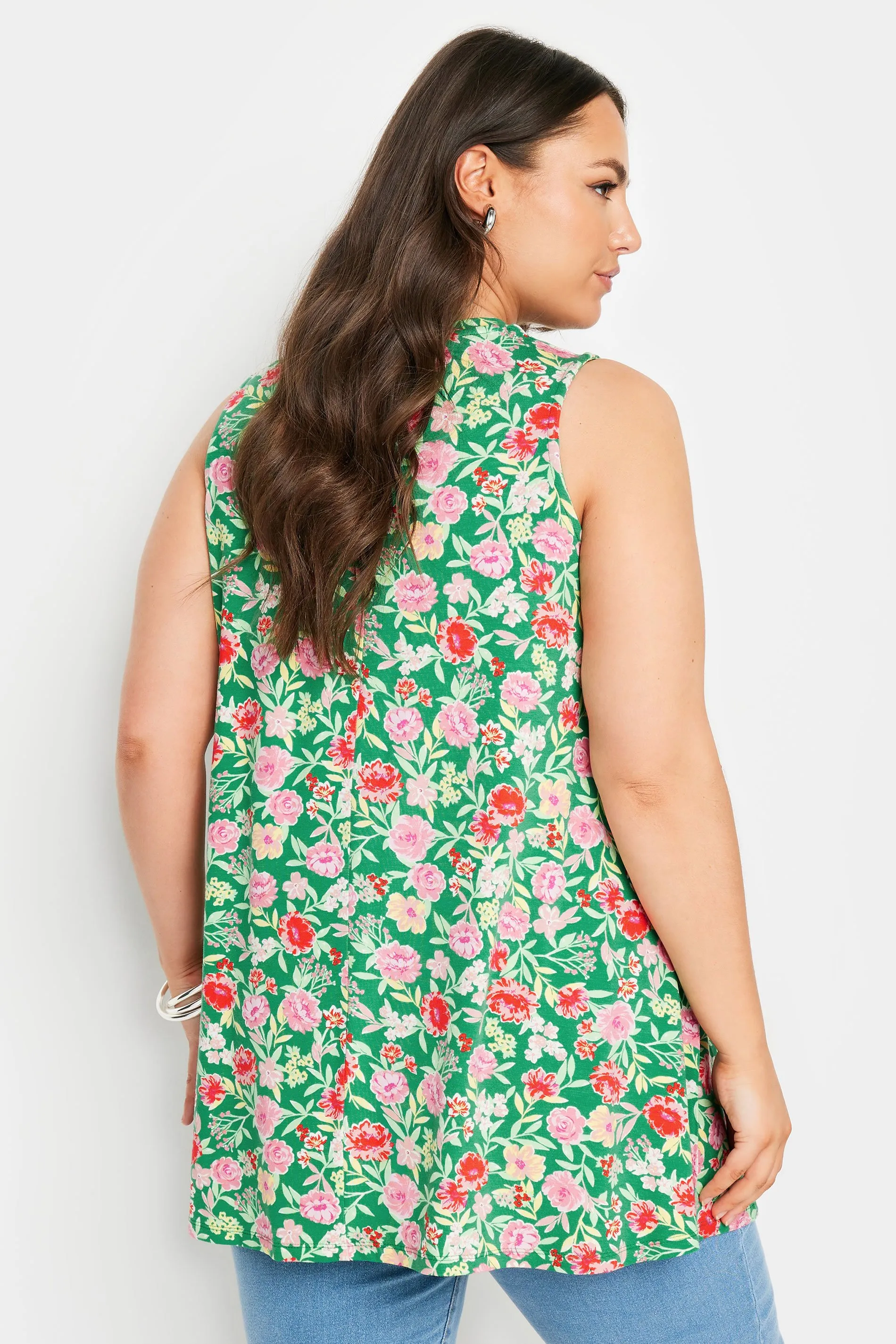 YOURS Curve Green Floral Print Swing Vest Top