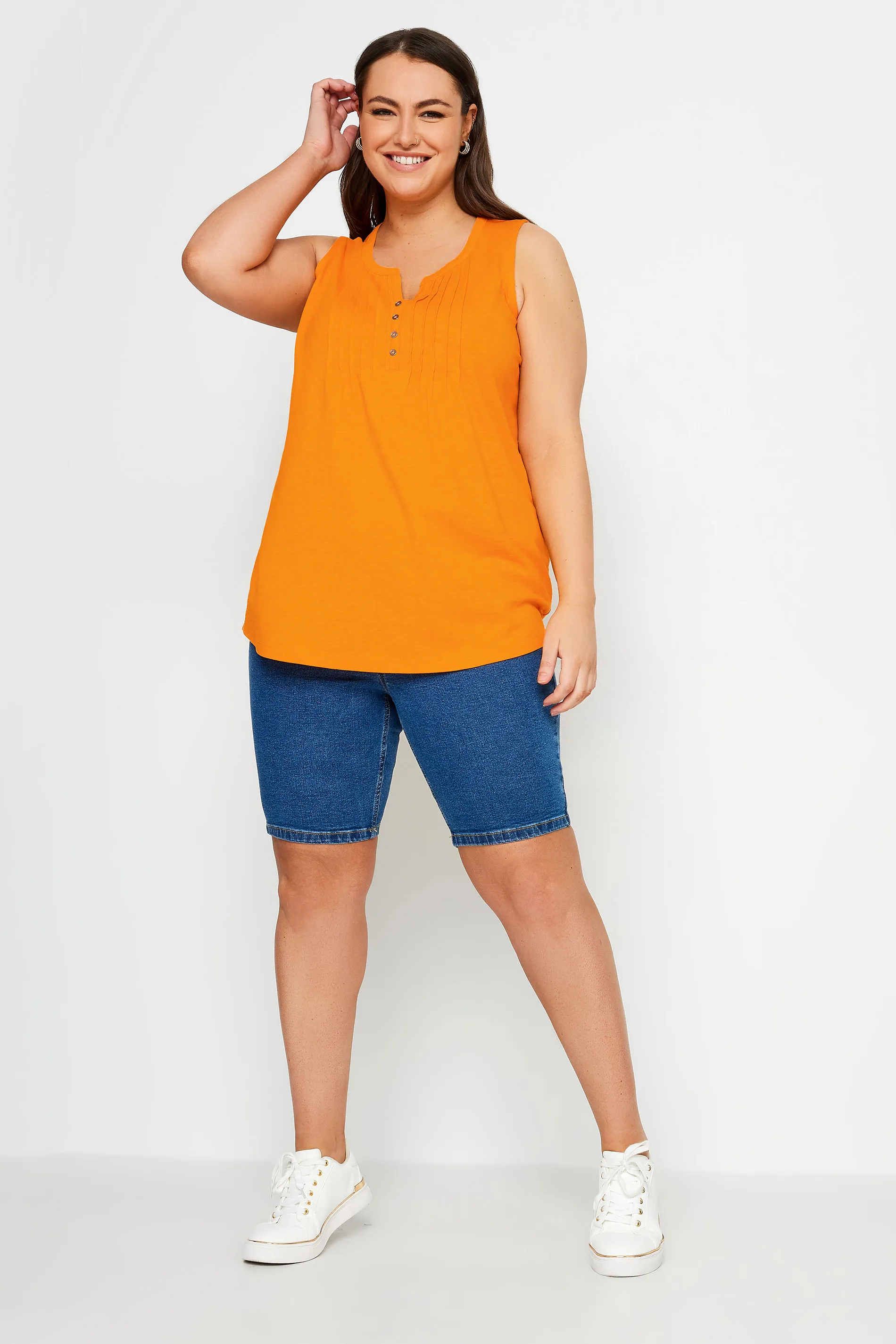 YOURS Curve Orange Pintuck Henley Vest Top