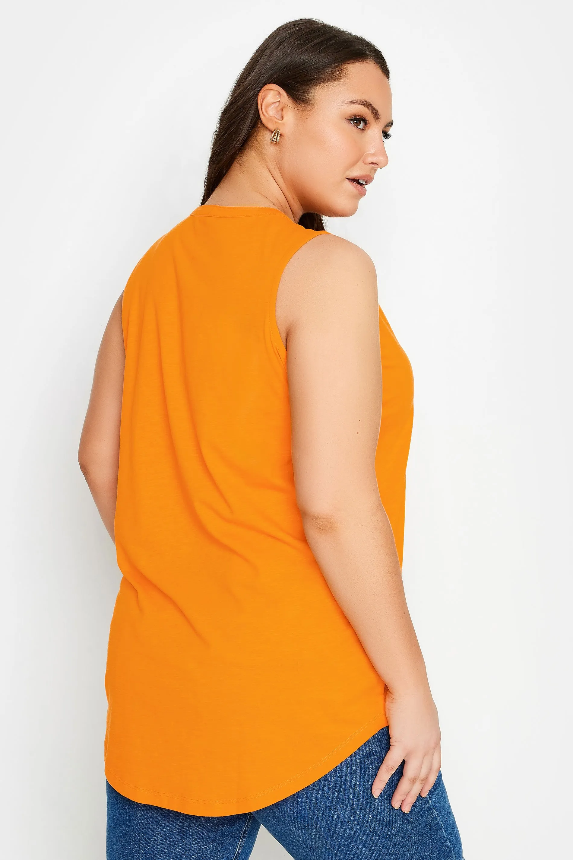 YOURS Curve Orange Pintuck Henley Vest Top