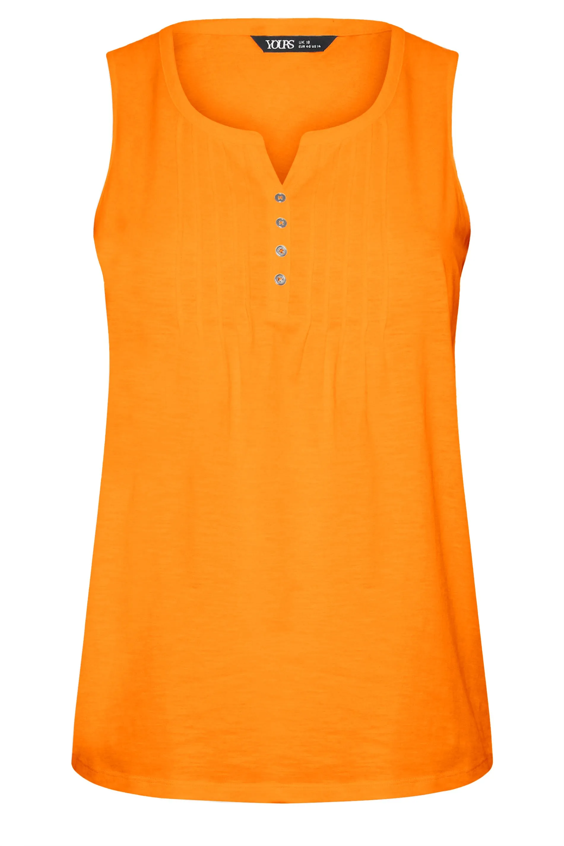 YOURS Curve Orange Pintuck Henley Vest Top